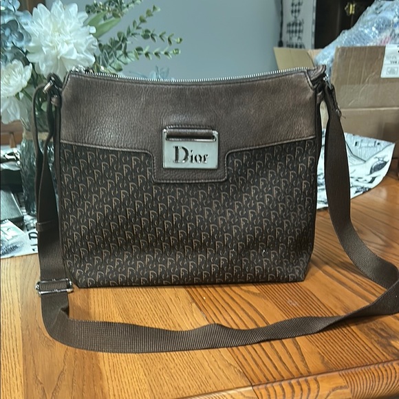 Dior Trotter Brown Leather and Canvas Shoulder Bag - Picture 1 of 11